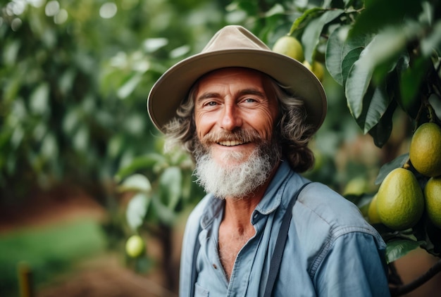 Farmer man avocado tree Fresh plant fruit Generate Ai