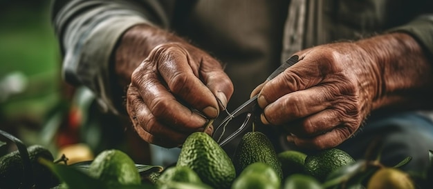 Концепция сбора урожая авокадо у фермера