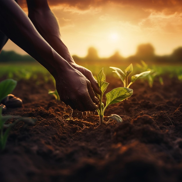 Farmer planting crop in soil