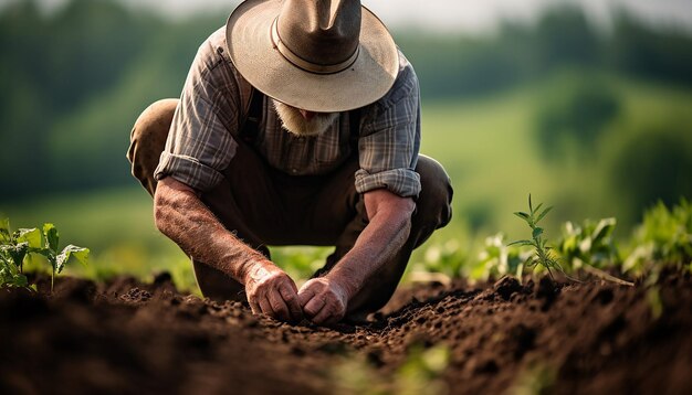 a farmer planting in the fields