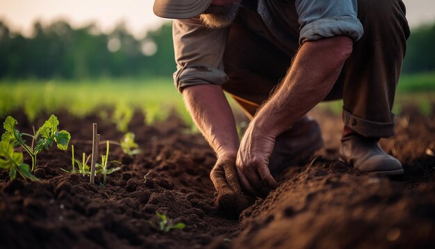 a farmer planting in the fields