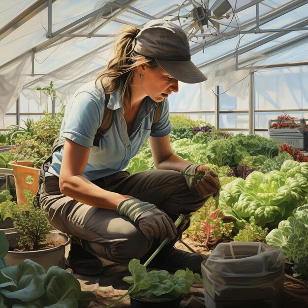 farmer planting in a greenhouse