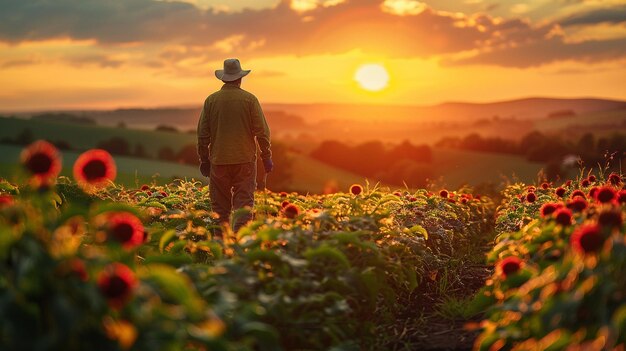 Photo a farmer planting hedgerows windbreaks wallpaper