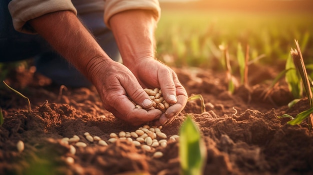 Фермер сажает семена в саду Генеративный ИИ природа