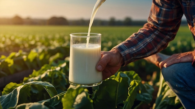 Farmer pouring fresh milk