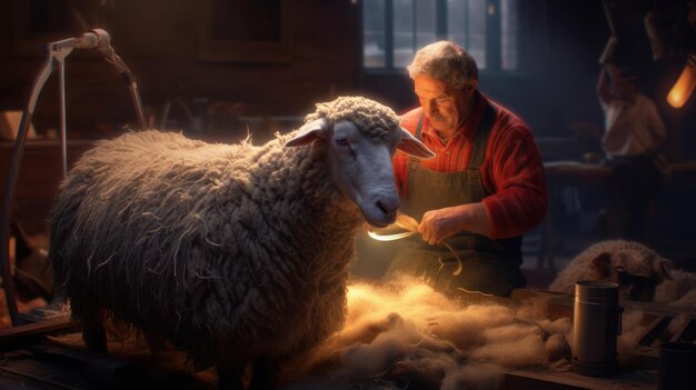 farmer shearing sheep