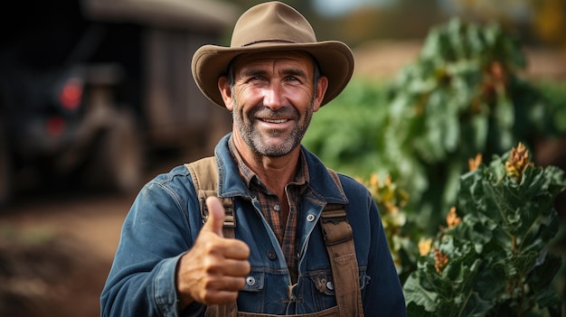 Farmer showing thumb up in Farm