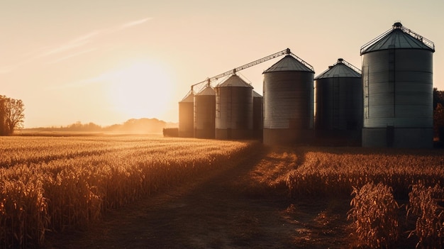 Farmer smiling on a farm Grain silos harvest