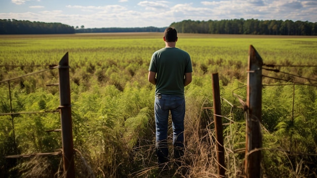 Photo a farmer stands in a field