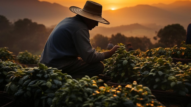 Photo farmer in sunset light