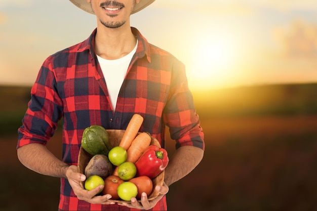 Farmer at sunset outdoor