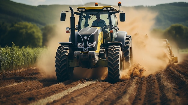 Farmer in tractor preparing farmland with seedbed for the next year