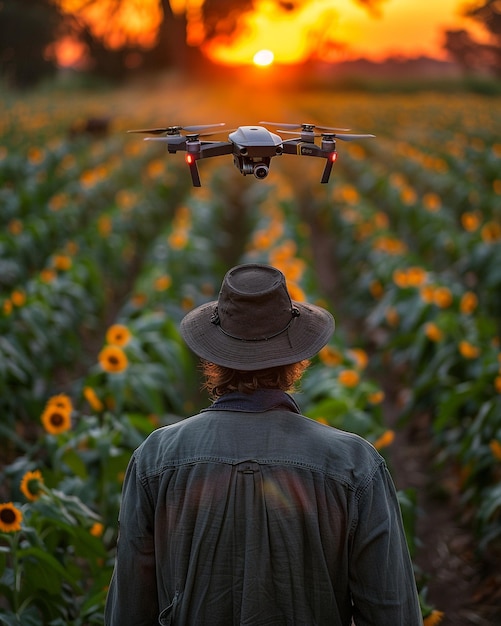 Photo farmer using a drone equipped background