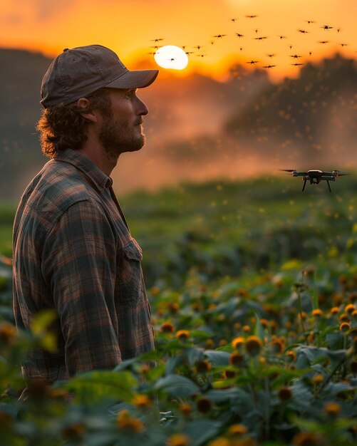 Photo farmer using a drone equipped lidar wallpaper