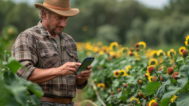 Photo farmer using a smartphone app monitor wallpaper