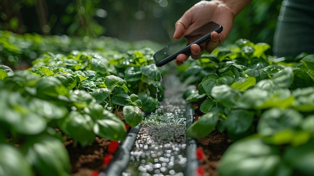 Photo farmer using a smartphone app remotely wallpaper