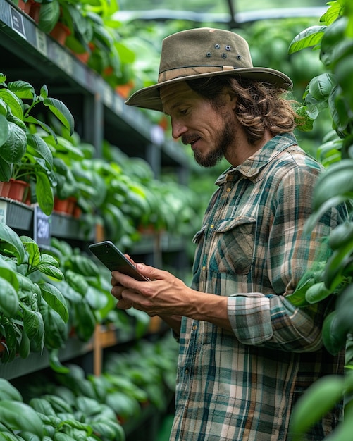Farmer Using A Smartphone App Remotely Wallpaper
