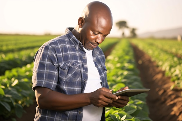 Photo farmer using technolgy in farming