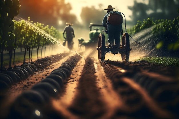 Farmer watering his plants Neural network AI generated