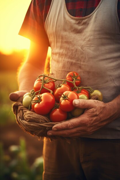 写真 手に野菜のバスケットを持った農夫 生成的なai