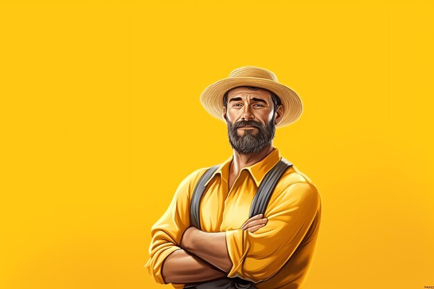 Farmer with copy space on yellow background