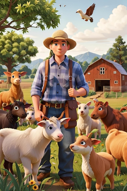 farmer with different types of animals