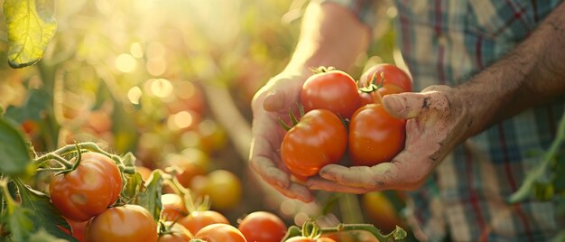 Farmer with organic tomato crops