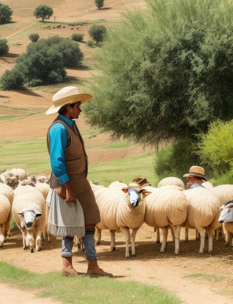 Farmer with sheep in the countryside of Alentejo Portugal