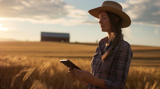 Farmer woman in the field Wallpaper