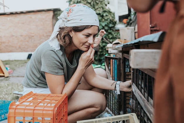 Farmer woman outside in farm