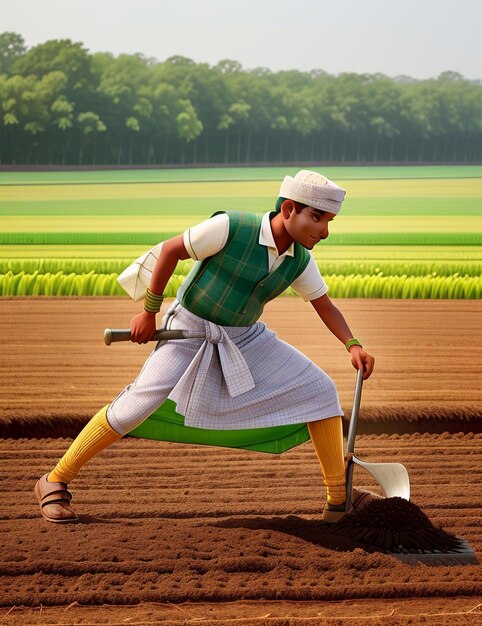 Farmer working on the Field Illustration