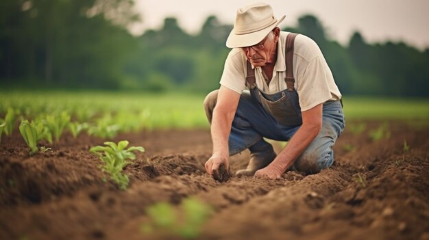 Farmer works on farm