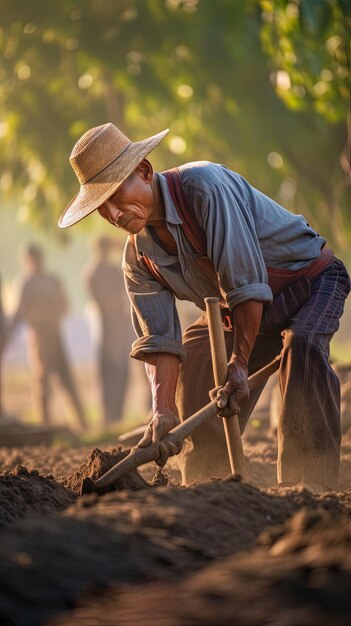 Photo a farmer works in a field with a plow that says 