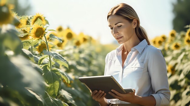 A farmeress uses technology to increase crop yields