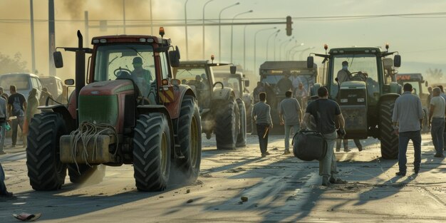 Farmers blocked traffic with tractors during a protest Generative AI