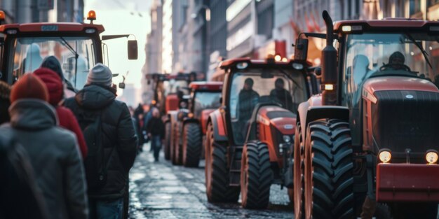 Farmers blocked traffic with tractors during a protest Generative AI