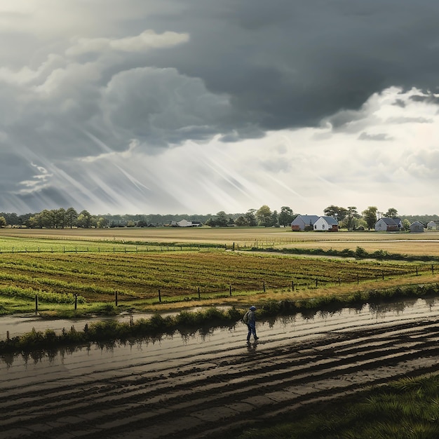 farmers field under rainy sky