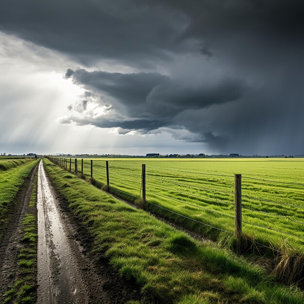 Photo farmers field under rainy sky