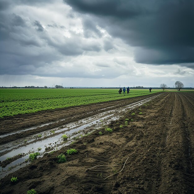 farmers field under rainy sky