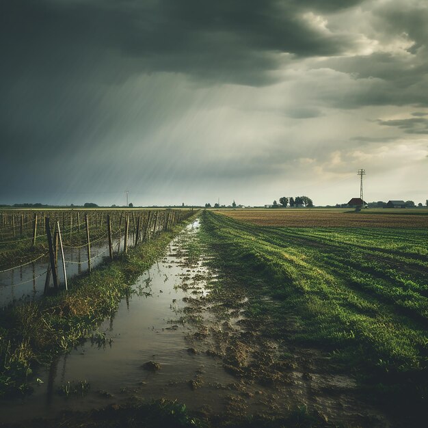 farmers field under rainy sky