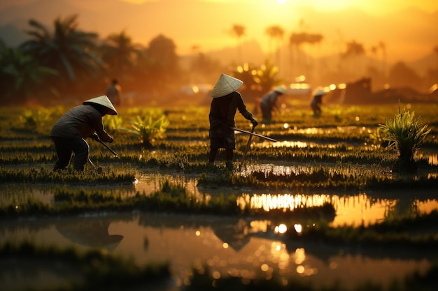 farmers grow rice