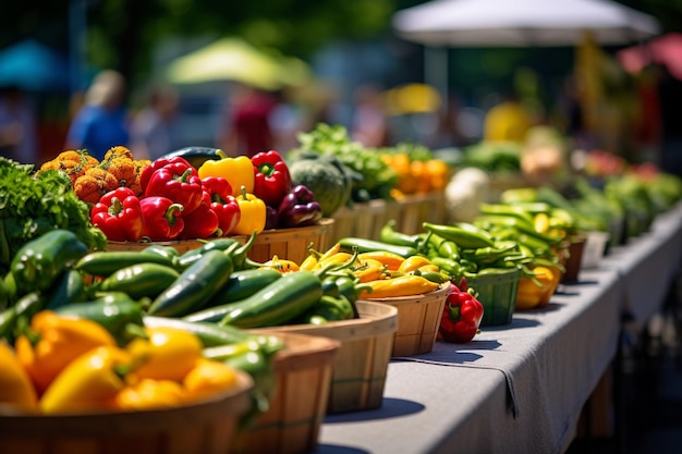 Foto il mercato degli agricoltori è pieno di prodotti estivi