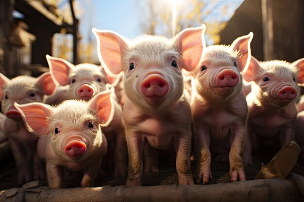 Farmers raise pigs breed conduct organic research pigs in farms pigs sell in market food in restaurants