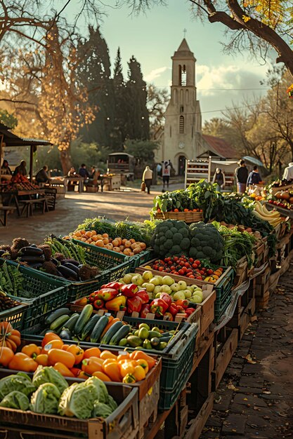 Foto agricoltori che vendono verdure fresche in un mercato comunitario in un mercato così tradizionale e culturale foto