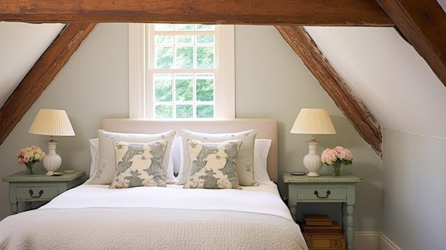 Farmhouse bedroom decor interior design and home decor bed with elegant bedding and bespoke furniture English country house holiday rental and cottage style inspiration