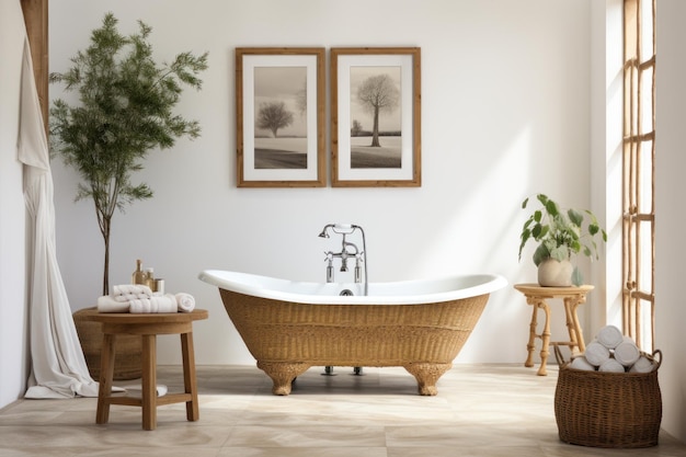 Farmhouse style bathroom with clawfoot tub decorated with Subway tiles