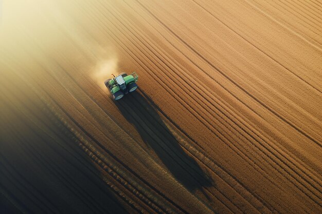 Foto agricoltura tractor aereo fertilizza la terra coltivata