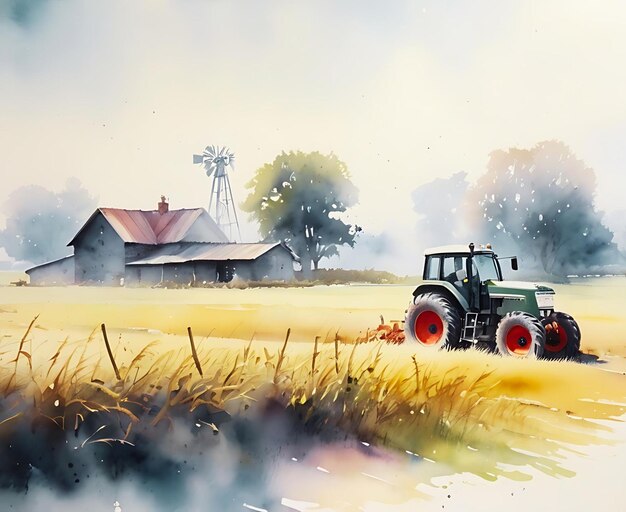 farming landscape watercolour