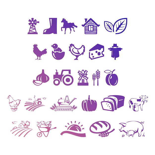 farming set items gradient effect photo jpg vector set