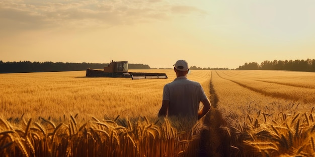 Specialista agricolo in campo di grano raccolto agronomia campo piantina generative ai